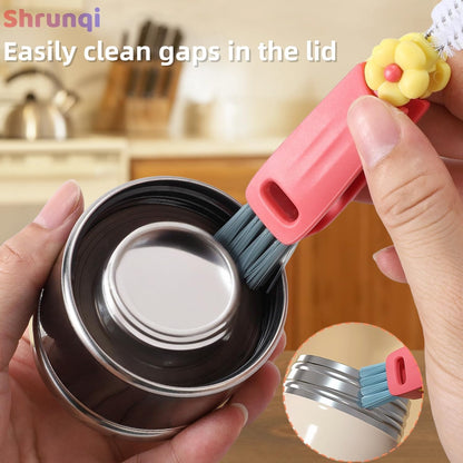 4-in-1 Bottle Cleaning Brush Set, Multifunction Silicone Cup Lid Gap Cleaner, Home Kitchen Crevice Cleaning Tools, 3 Pcs, Multicolor