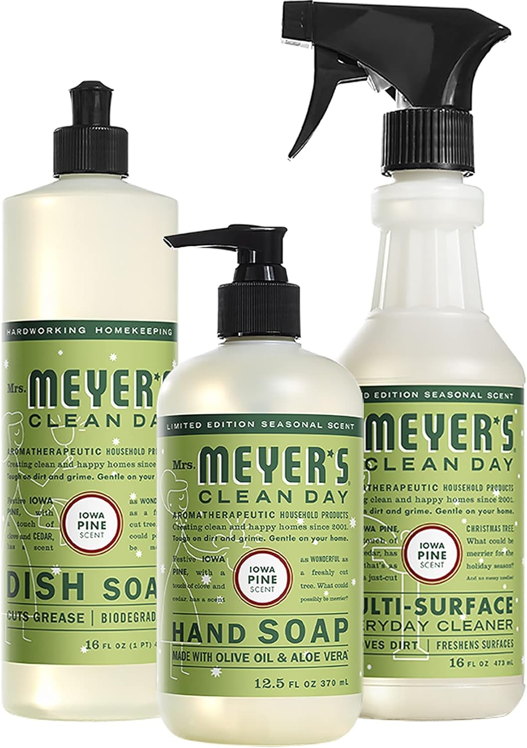 Mrs. MEYER'S Kitchen Set, Dish Soap, Hand Soap, and Multi-Surface Cleaner, 3 CT (Snowdrop)