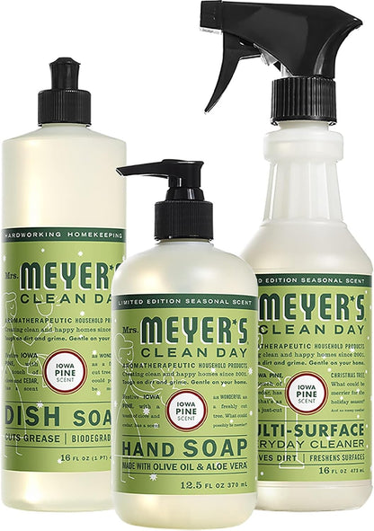 Mrs. MEYER'S Kitchen Set, Dish Soap, Hand Soap, and Multi-Surface Cleaner, 3 CT (Snowdrop)