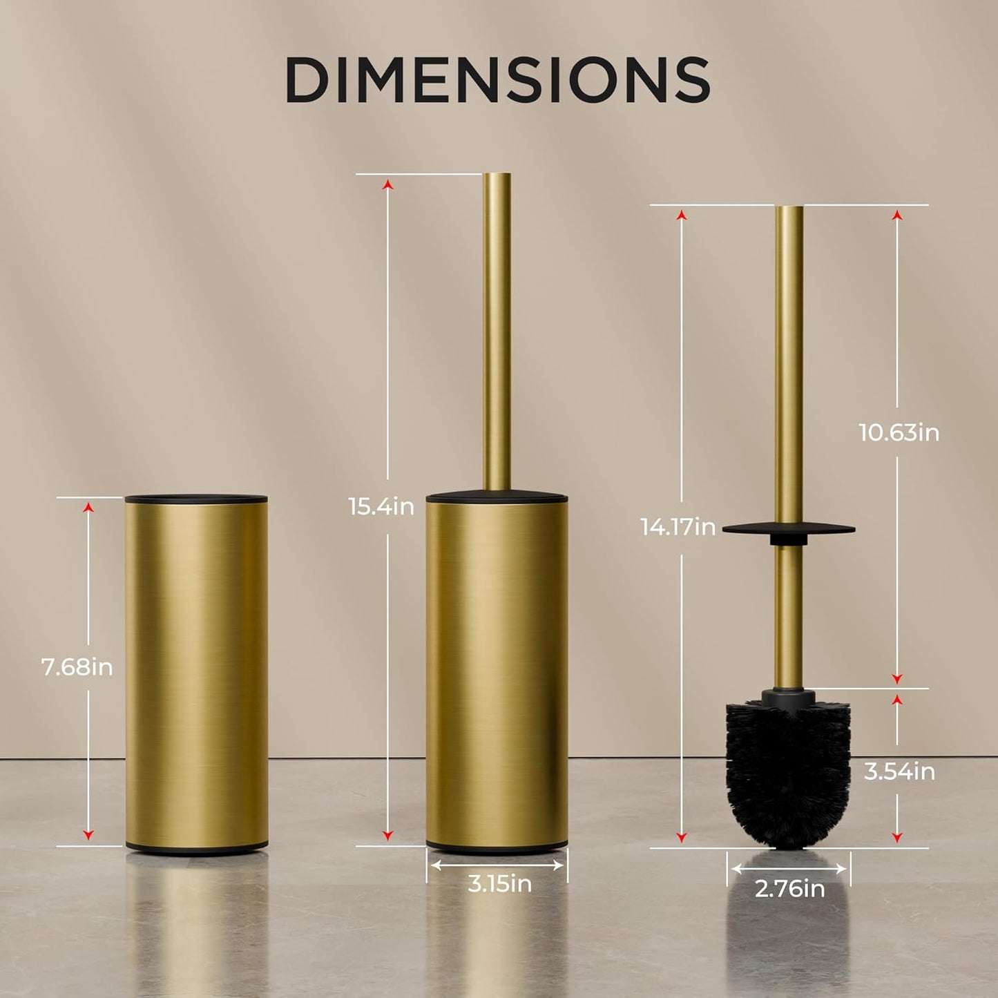 FORIOUS Toilet Brush and Holder Set, Heavy Duty 304 Stainless Steel Base Square and Long Handle for Bathroom Deep Cleaning, Drip-Proof, Space Saving for Storage, 2 Toilet Bowl Brush Head, Black