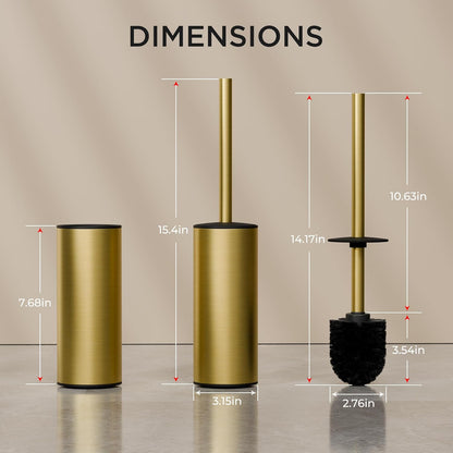 FORIOUS Toilet Brush and Holder Set, Heavy Duty 304 Stainless Steel Base Square and Long Handle for Bathroom Deep Cleaning, Drip-Proof, Space Saving for Storage, 2 Toilet Bowl Brush Head, Black