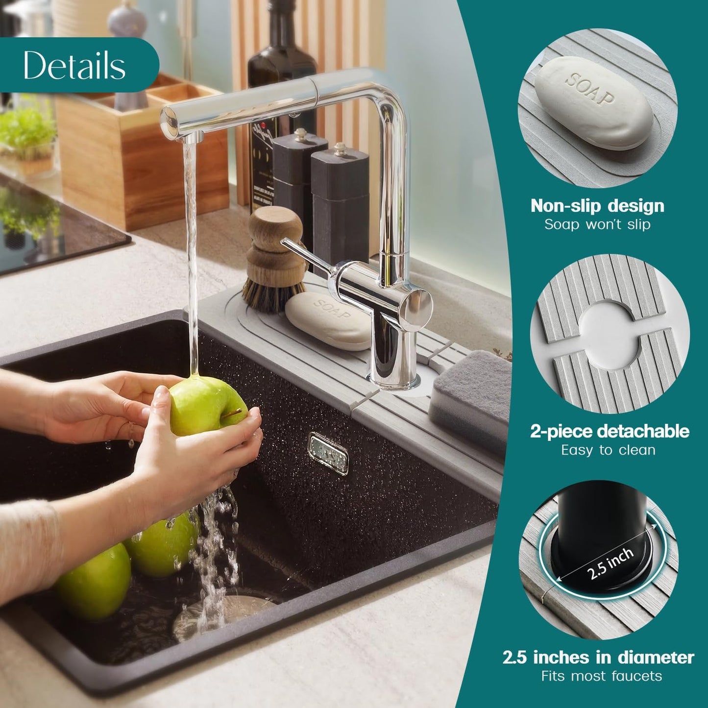 Eormoe Faucet Mat for Kitchen Sink – Diatomite Stone Drying Mat & Sink Protectors, Prevent Moisture – Sink Splash Guard Water-Absorbing Stone Tray for Bathroom Counter (Light Grey, 23.6" x 3.9")