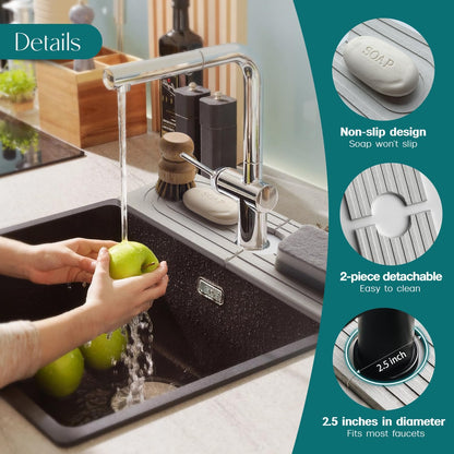 Eormoe Faucet Mat for Kitchen Sink – Diatomite Stone Drying Mat & Sink Protectors, Prevent Moisture – Sink Splash Guard Water-Absorbing Stone Tray for Bathroom Counter (Light Grey, 23.6" x 3.9")