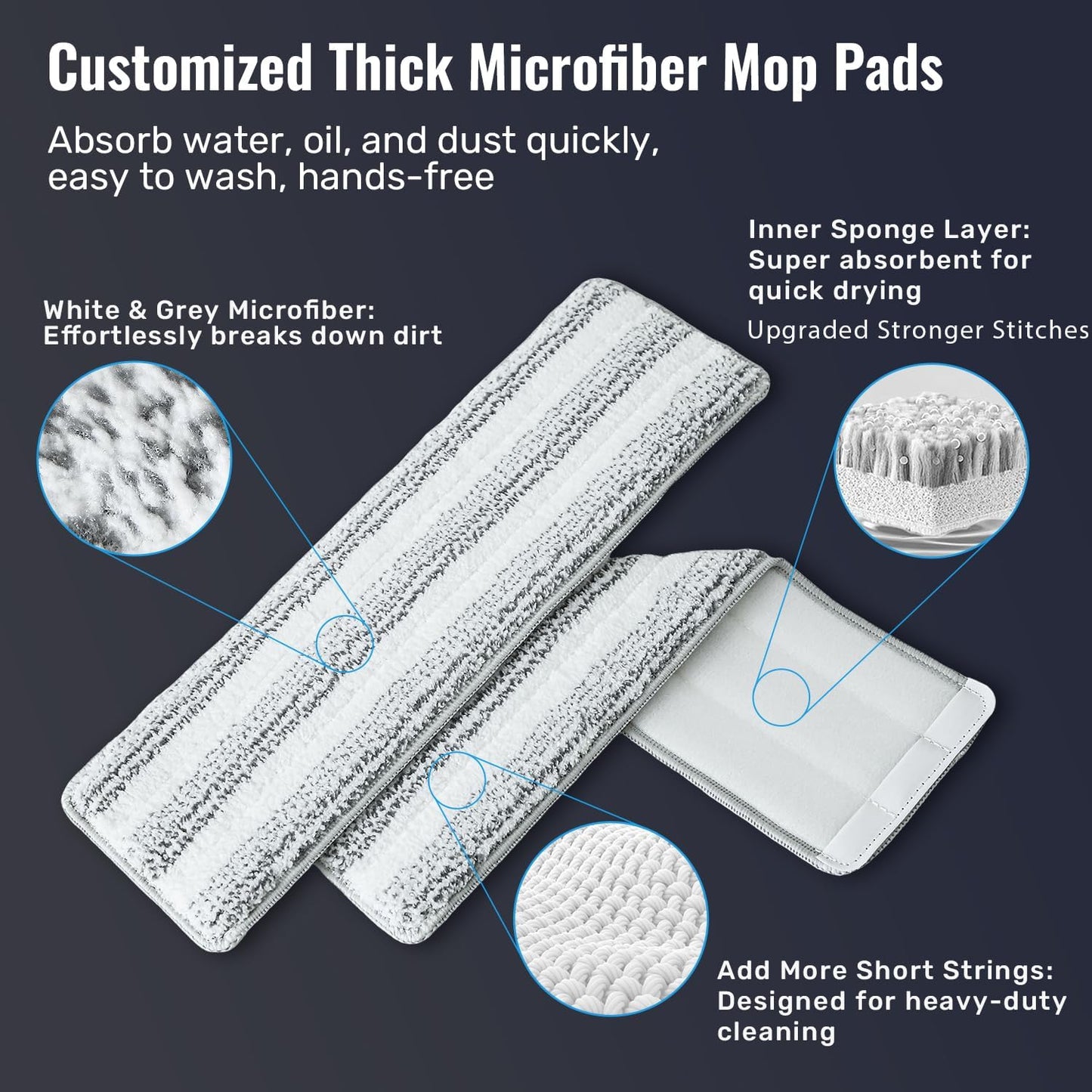 HoMettler Mop and Bucket Set with Wringer, 3-Tank Flat Mop and Bucket System, Wall Mop Cleaner with Long Handle, Hands Free Mops for Floor Cleaning with 4 Microfiber Pads
