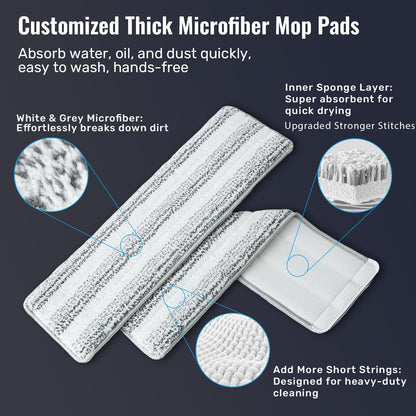 HoMettler Mop and Bucket Set with Wringer, 3-Tank Flat Mop and Bucket System, Wall Mop Cleaner with Long Handle, Hands Free Mops for Floor Cleaning with 4 Microfiber Pads