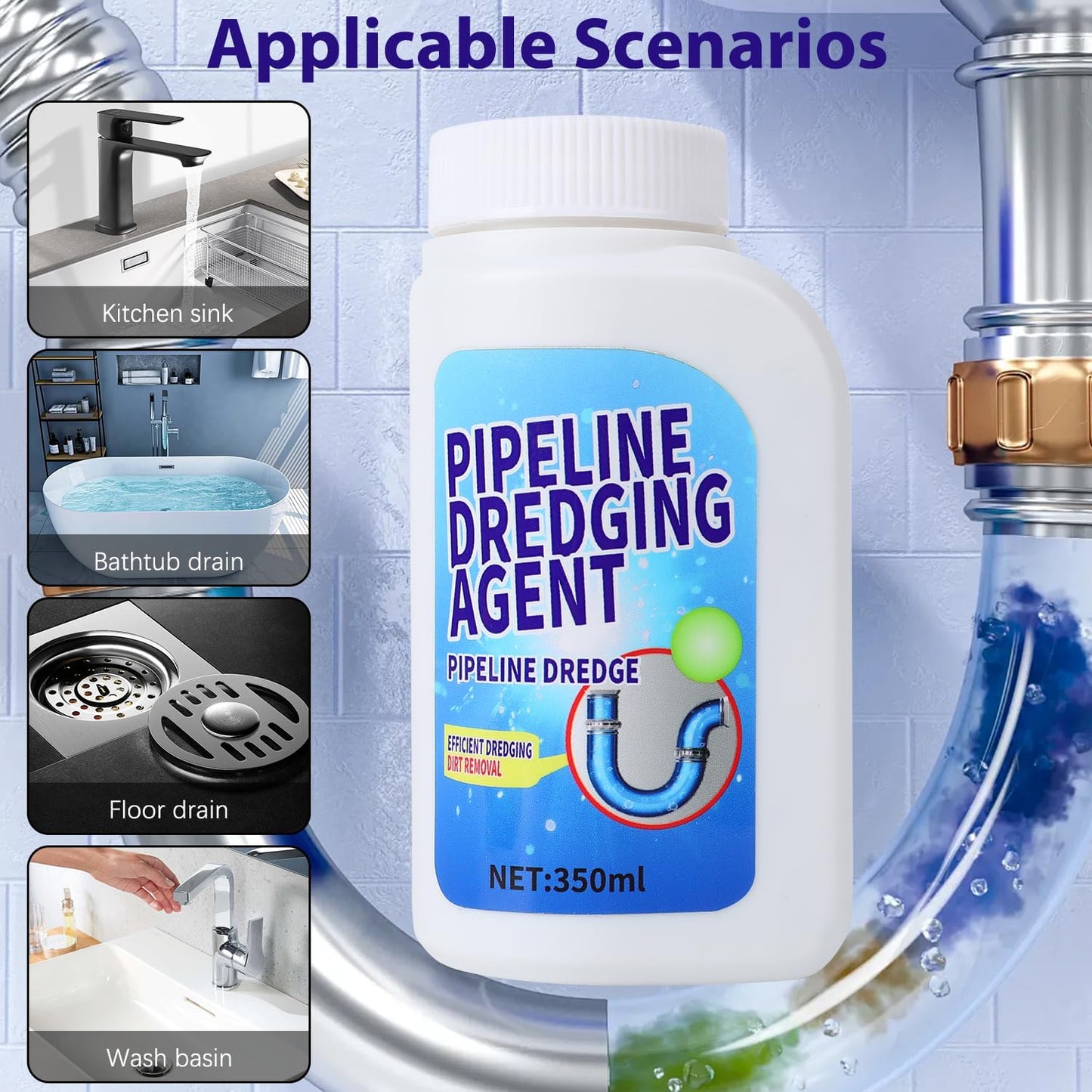 Pipeline Dredging Agent, Drain Clog Remover Agent, Powerful Quick Cleaning Drain Toilet Cleaner Tool, for Kitchen, Sink, and Toilet Pipelines