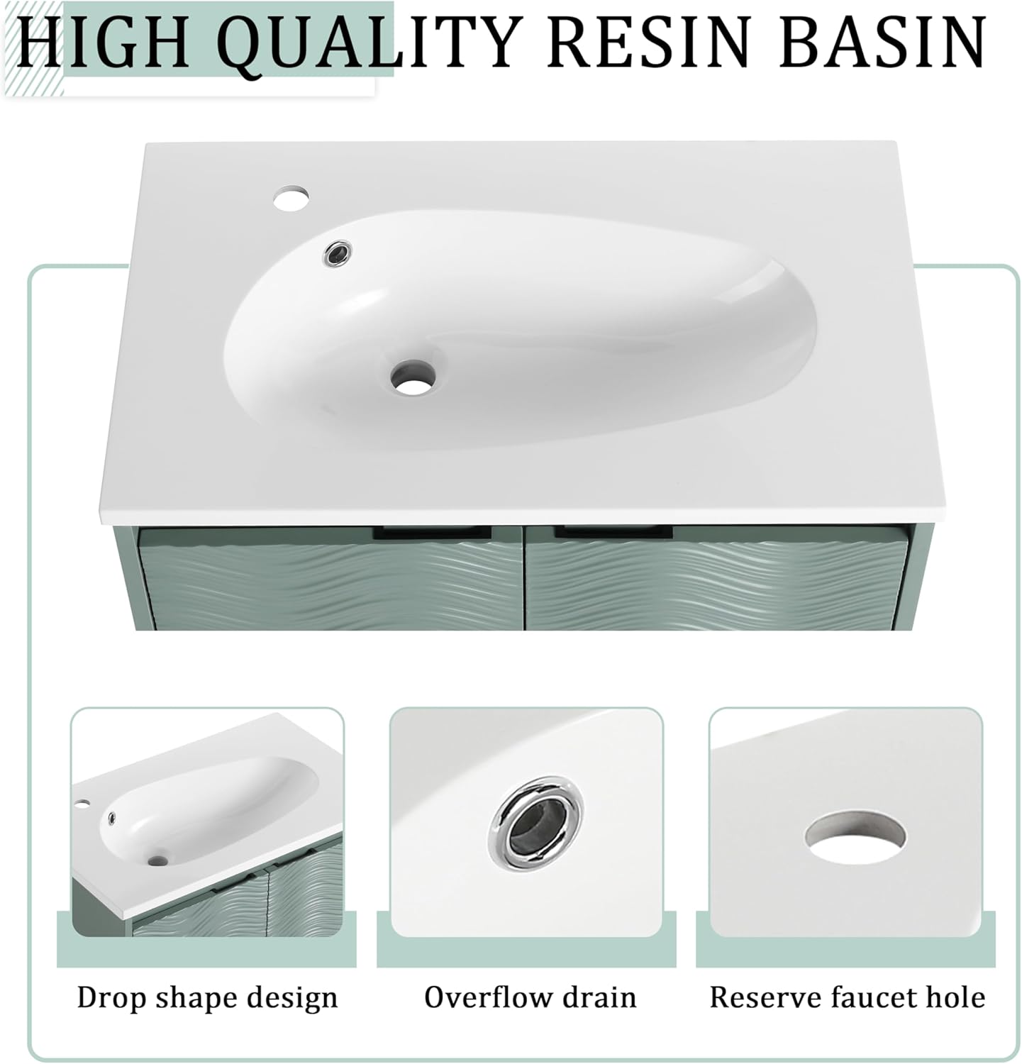 SSLine Modern 24-Inch Bathroom Vanity with Sink Wall Mounted Bathroom Vanity with Top Basin & Storage Cabinet White Wood Floating Vanity w/Ceramic Sink & Gold/Black Handles for Small Space