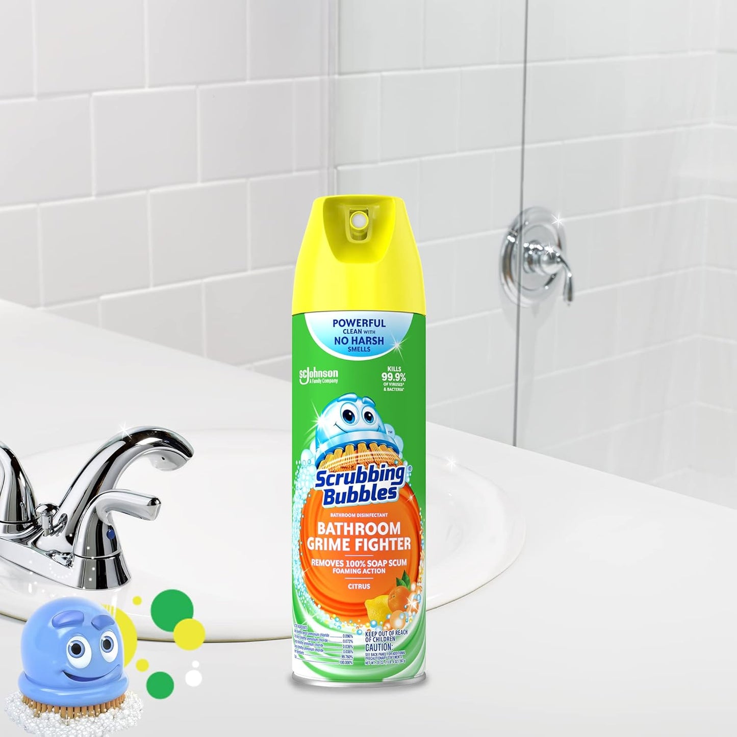 Scrubbing Bubbles Bathroom and Shower Cleaner Aerosol, Foaming Action Bathroom Grime Fighter, Citrus Scent, 20oz (Pack of 1)