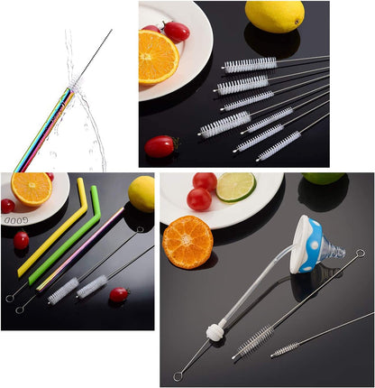 Straw Brush Cleaner (10 Pack), Flexible Nylon Pipe Tube Cleaning Brushes with 0.4" Bristles, Rust-Proof Stainless Steel Reusable Straw Washers for Standard Tumblers, Bottles & Teapot Spouts 8.2 Inch