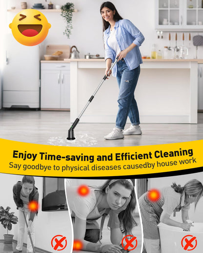 Electric Spin Scrubber for Cleaning Bathroom, Shower Scrubber Cordless Cleaning Brush with IPX7 Waterproof & 2 Speed, 3 Brush Heads, Bathroom Cleaning Supplies for Shower Tub Kitchen Tile Toilet White