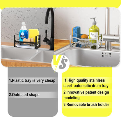 Maifan Stainless Steel Kitchen Sink Caddy Organizer with Auto Drain Tray, Sponge Holder for Countertop Storage