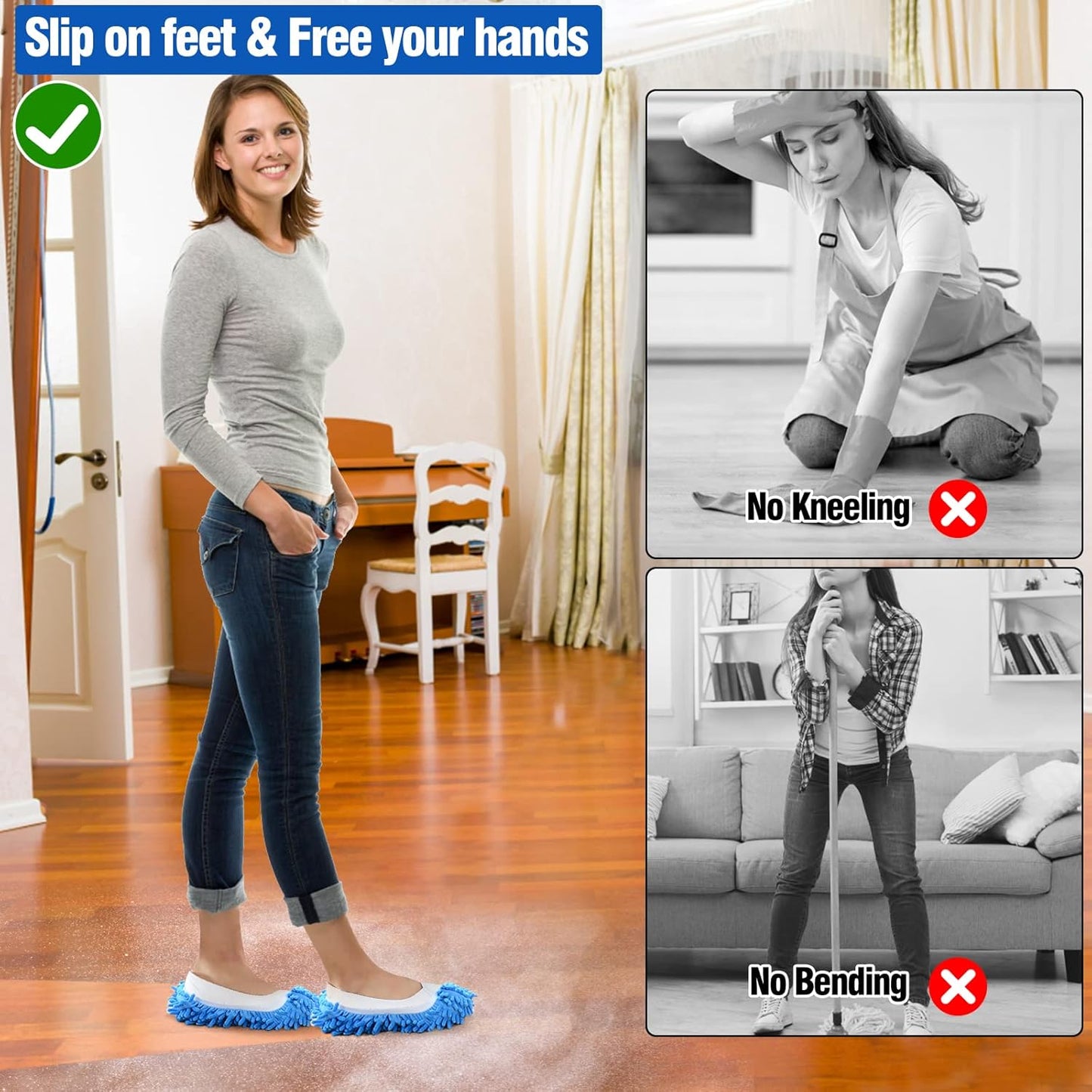 10Pcs Mop Slippers for Floor Cleaning Washable Shoes Cover Soft Microfiber Dust Mops Mop Socks Reusable for Women Men Kids Foot Dust Hair Cleaners Sweeping House Office Bathroom Kitchen