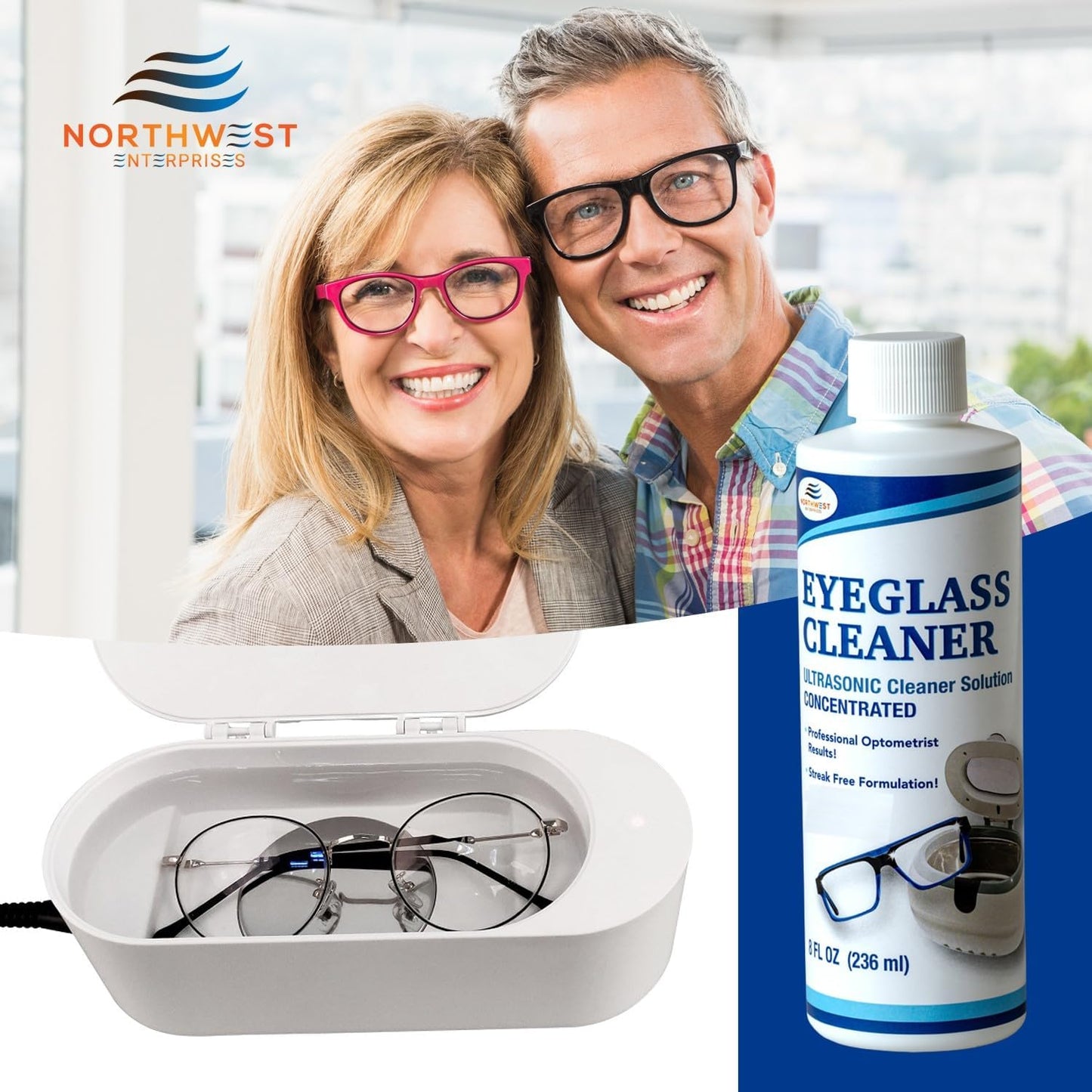 NORTHWEST ENTERPRISES Ultrasonic Eyeglass Cleaner Solution. Concentrated Ultrasonic Glasses Cleaner for use in Sonic and Ultrasonic Machines. (1)
