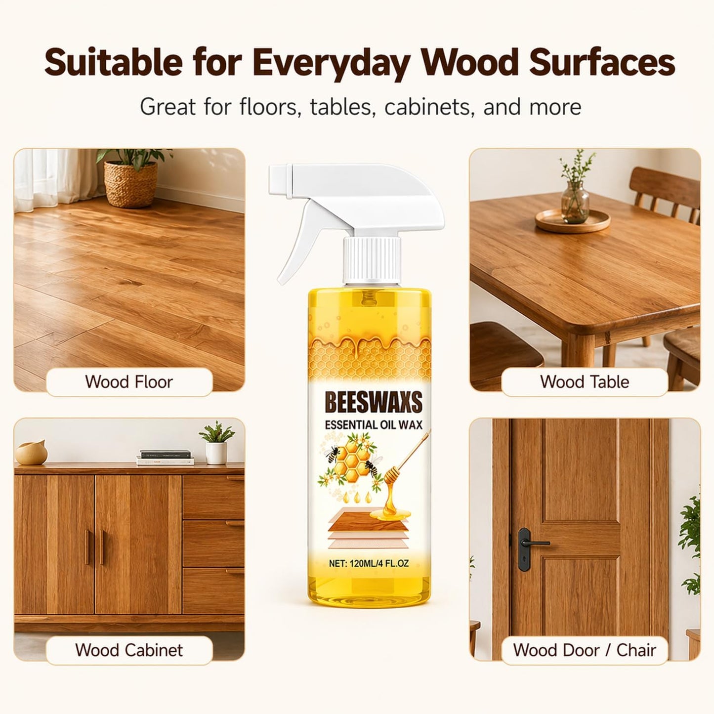 Beeswax Spray, Beeswax Spray Cleaner, Beeswax Furniture Polish, Natural Wood Care for Furniture, Floors, Tables & Cabinets (1pc)