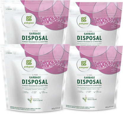 Grab Green Naturally-Derived, Tangerine with Lemongrass, 12 Pods (4-Pack), Mineral-Based Garbage Disposal Cleaner & Freshener