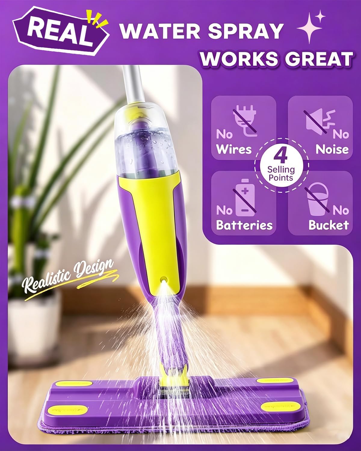 Kids Spray Mop Toddler Cleaning Set with Realistic Spray Bottle 2 Washable Pads and Scraper Montessori Pretend Play Housekeeping Toy for Boys Girls Age 1-3
