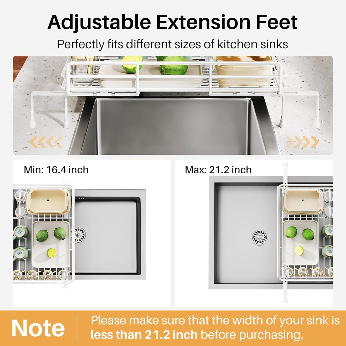 SNTD Dish Drying Rack - Extendable Dish Rack, Large Sink Drying Dish Drainer for Kitchen Counter, Stainless Steel Dish Strainer with Utensil Holder (Black)