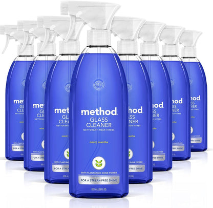 Method Glass Cleaner Spray, Mint, Ammonia Free Solution, Mirror & Window Cleaner - Great for Indoor & Outdoor Glass Surfaces, 28 oz Spray Bottles (Pack of 8)