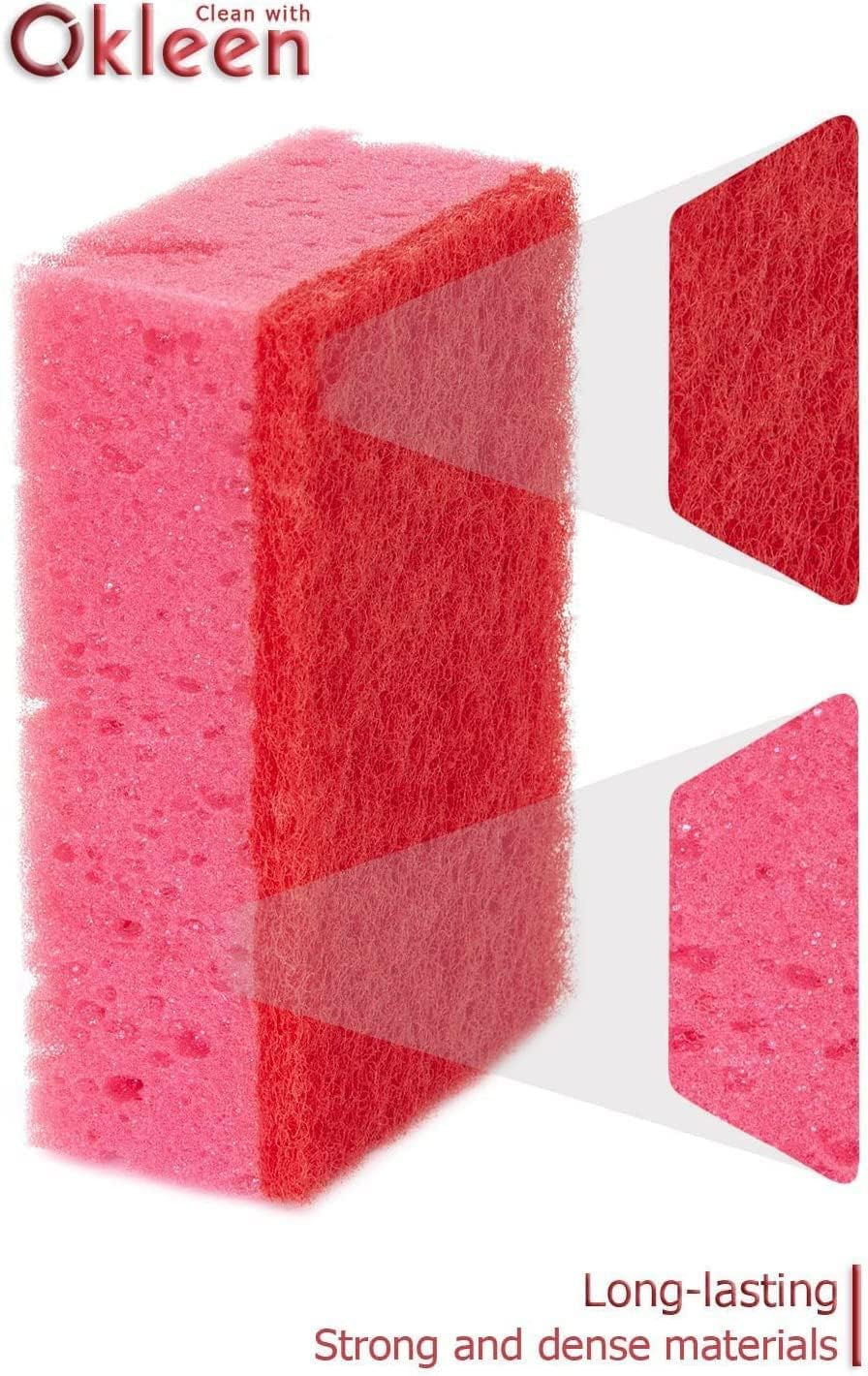 Green Multi Use Scrub Sponge. Made in Europe. 9 Pack, 4.3x2.8x1.4 inches. Odorless Heavy Duty and Non Scratch Fiber. Best, Durable, Delicate, Porous, Non Cellulose Kitchen Sponges and Scrubbers