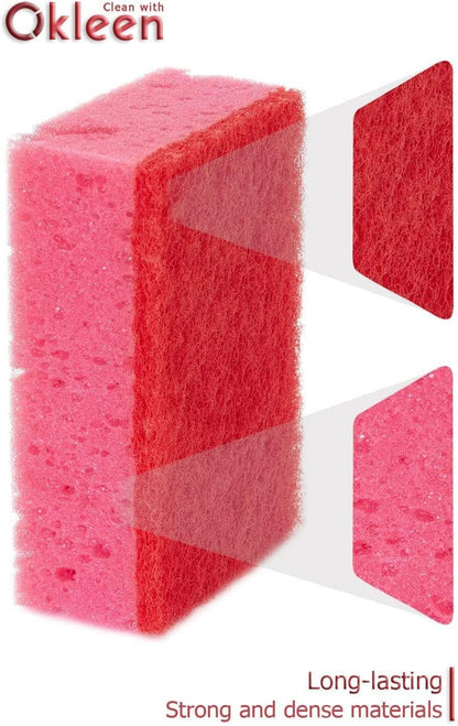 Green Multi Use Scrub Sponge. Made in Europe. 9 Pack, 4.3x2.8x1.4 inches. Odorless Heavy Duty and Non Scratch Fiber. Best, Durable, Delicate, Porous, Non Cellulose Kitchen Sponges and Scrubbers
