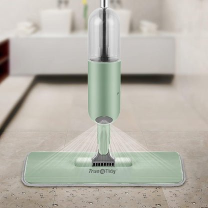 True & Tidy Spray Mop for Floor Cleaning Wet Spray Mop with 12 oz Refillable Bottle and 4 Washable Microfiber Pads Home or Commercial Use Dry Wet Flat Mop for Hardwood Laminate Wood Ceramic (Gray)