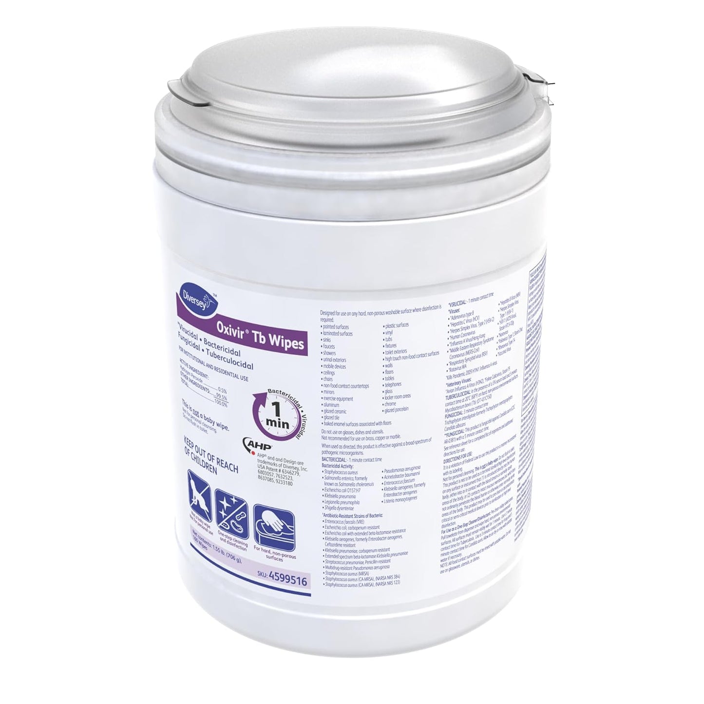 Oxivir Diversey Tb 5388471 Ready-to-Use Disinfectant Cleaning Wipes, Accelerated Hydrogen Peroxide, Large 7x8-Inch Sheets, 60-Wipes, 1-Slim Canister