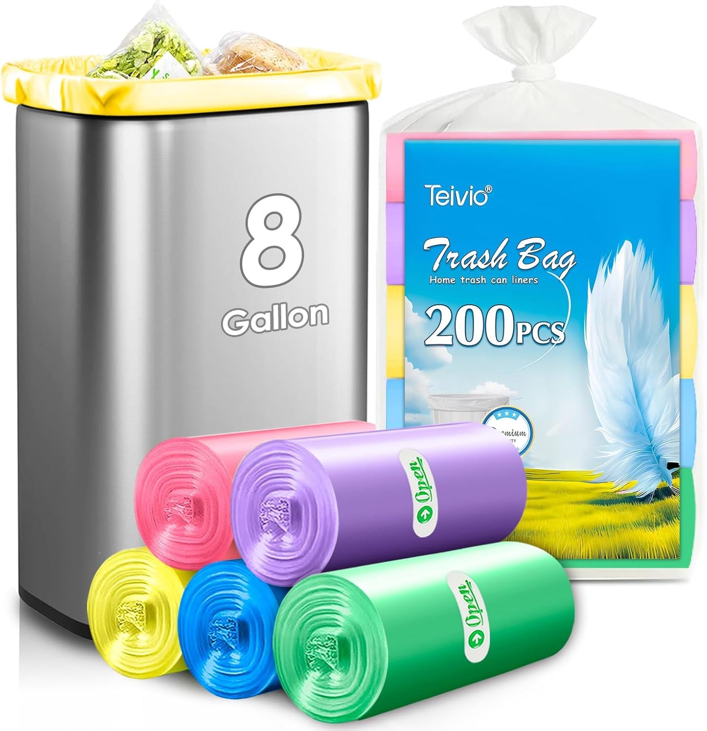 Teivio Small Trash Bags 4 Gallon 120 Counts Garbage Bags, Bathroom Trash Can Bin Liners, Small Plastic Bags for home office kitchen, fit 12-15 Liter, 3,3.5,4.5 Gal, Clear