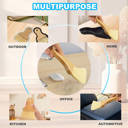 Mini Broom and Dustpan Set Portable Hand Broom with Bamboo Handle Small Crumb Sweeper for Home, Bathroom, Kitchen, Car Interior, Office, Pet Areas (White)
