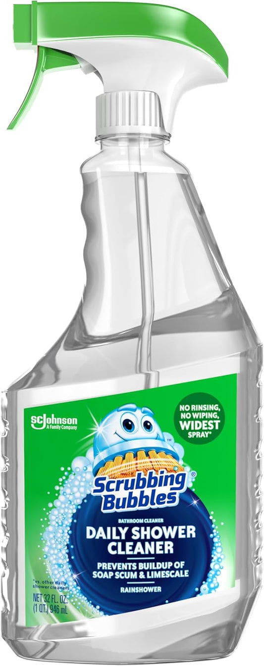 Scrubbing Bubbles Daily Shower and Cleaner Spray, Removes Mildew, Mold, and Soap Scum on Showers, Bathroom Floors & Tiles, Rainshower Scent, 32oz