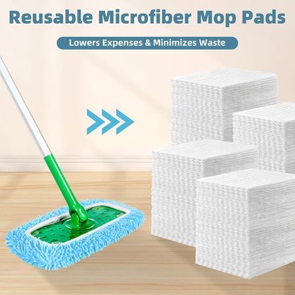 Reusable Mop Pads Compatible with Swiffer Sweeper Mop, Washable Wet Pads Refill & Chenille Dry Sweeping Cloths, Microfiber Mop Pads for Use on All Sealed Floors - Wood, Laminate, Stone & Tile (6 Blue)
