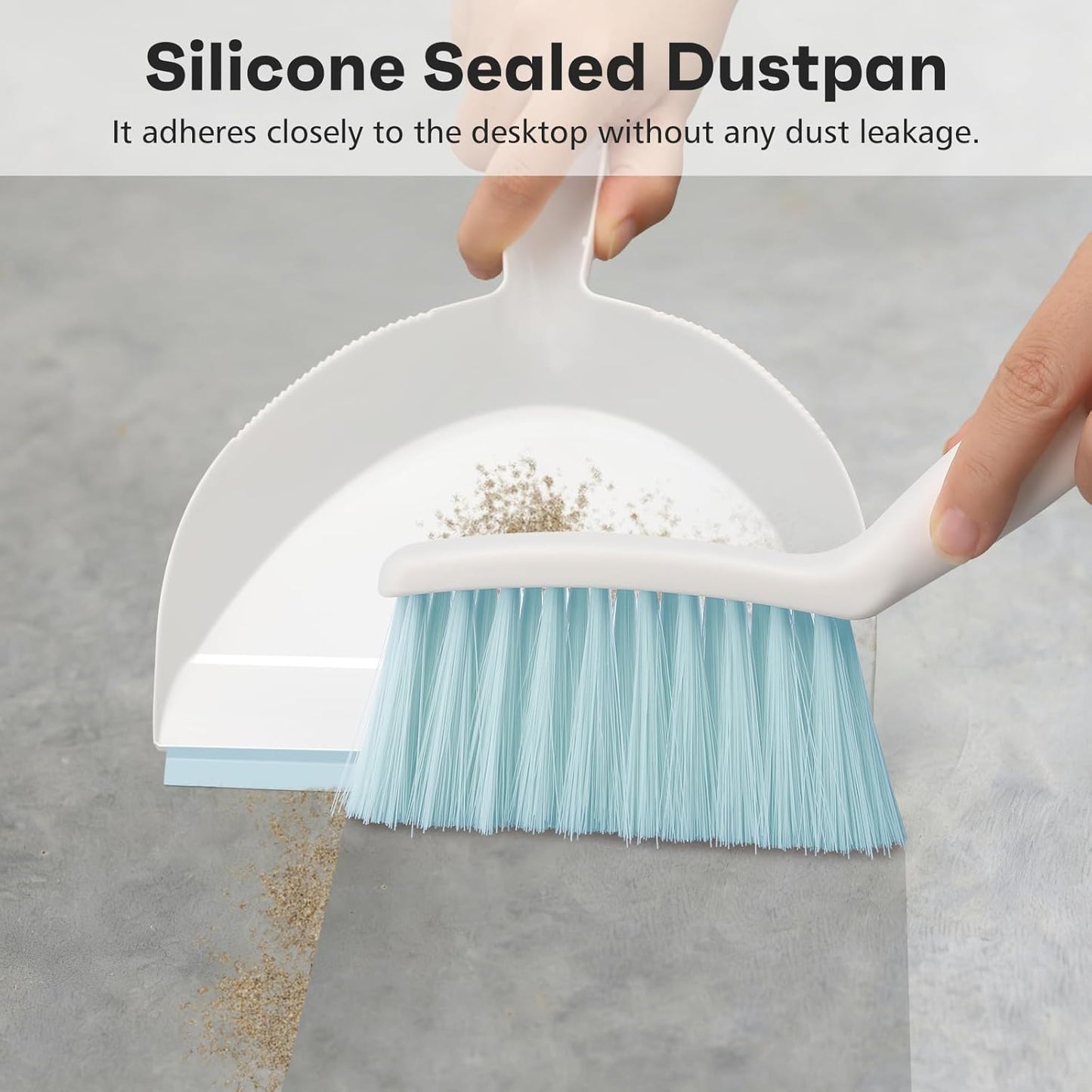 NACENA Mini Broom and Dustpan Set, Small Dust Pan and Brush Set with Handle Dustpan Teeth for Cleaning Hair Suitable for Office Desks Drawers Sofas Outdoor Camping, Light & Purple