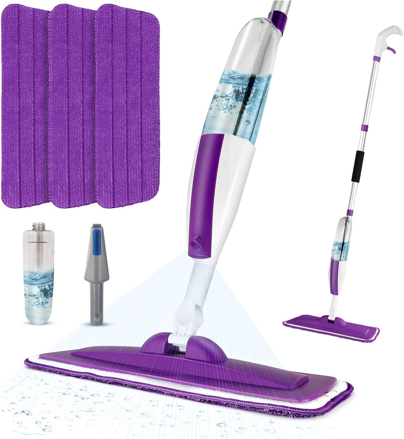 Spray Mops for Floor Cleaning Floor Mop with a Refillable Spray Bottle and 3 Washable Microfiber Pads Home or Commercial Use Dry Wet Flat Mop for Hardwood Laminate Wood (Purple)