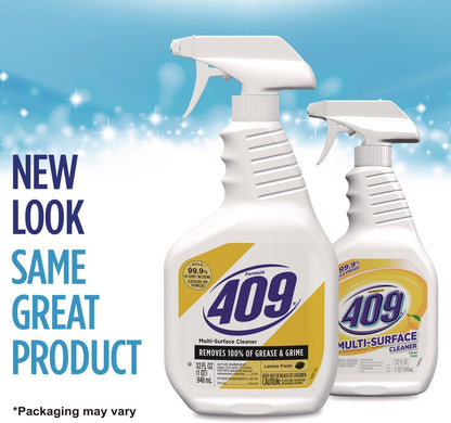 409 Multi-Surface Antibacterial Cleaner Degreaser Spray 32 Fl Oz, Lemon Scent, Kills 99.9% of Germs and Viruses bundled with Microfiber Cleaning Cloth