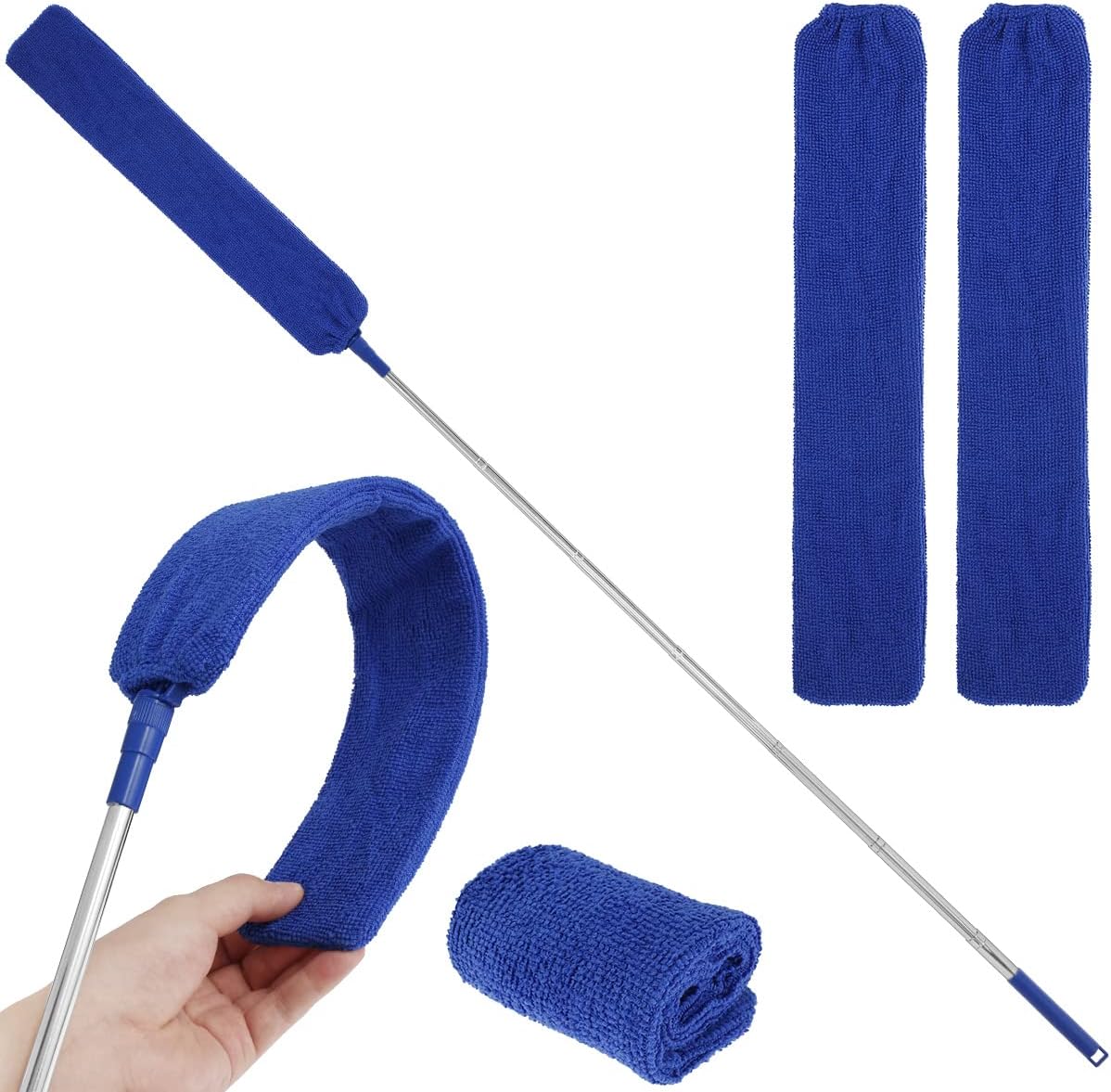 Gap Dust Cleaner Retractable Microfiber Gap Dust Brush Flexible Long Flat Gap Duster with Extendable Pole and Cloth Cover for Sofa Bed Furniture Bottom Ceiling Fan Blinds(Grey)