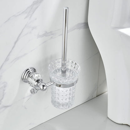 WOLIBEER Crystal Toilet Brush Holder, Polished Gold Brush Handle with Replaceable Brush Head, Stainless Steel Bathroom Cleaning Set Wall Mounted