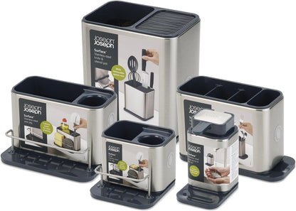 Joseph Joseph Surface Sink Caddy Stainless Steel Sponge Holder Organizer Tidy Drains Water for Kitchen, Small, Silver