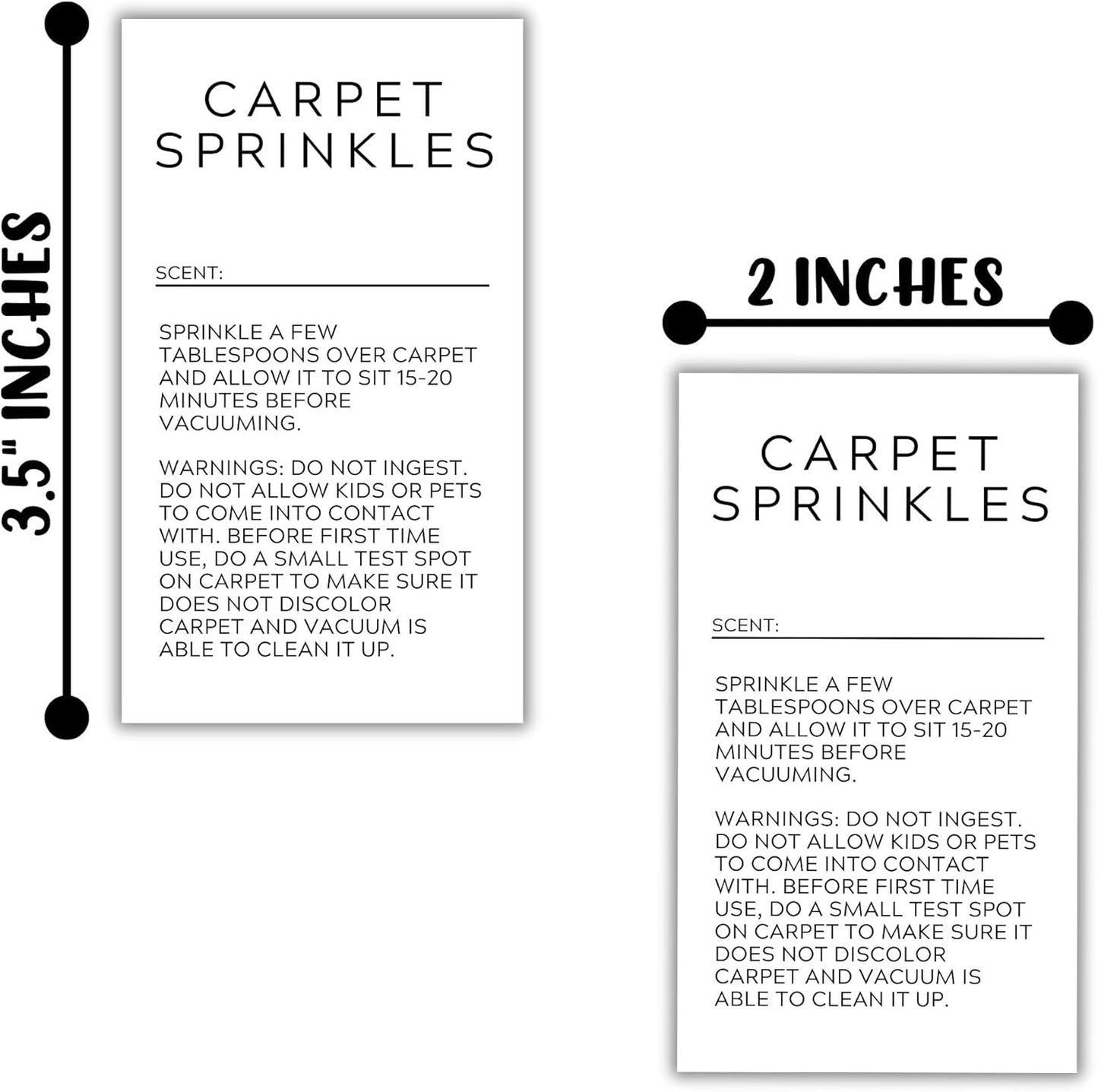 Carpet Sprinkle Freshener Instruction Stickers | 250 pc per Roll 2x3.5” Minimalist Warning Labels for Jar Package How to Use Cleaning Scent Write in