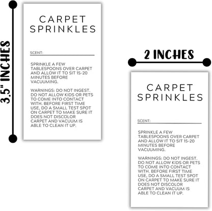 Carpet Sprinkle Freshener Instruction Stickers | 250 pc per Roll 2x3.5” Minimalist Warning Labels for Jar Package How to Use Cleaning Scent Write in