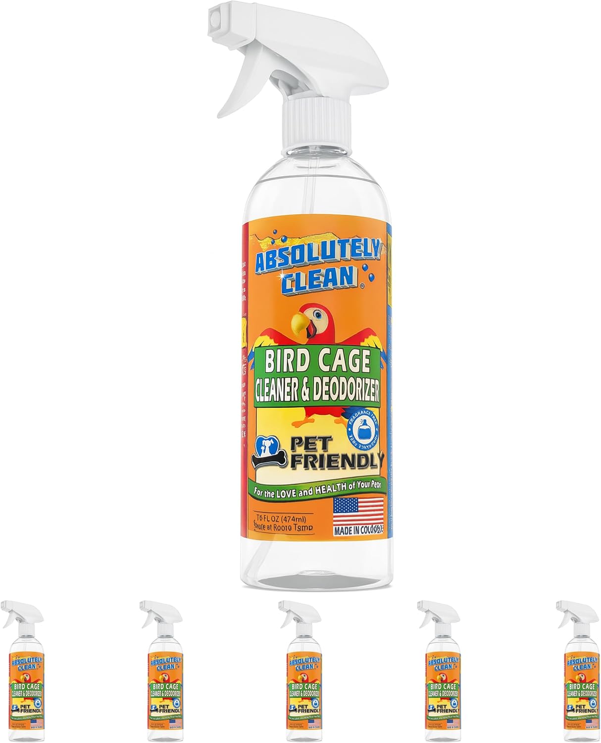 Absolutely Clean Amazing Bird Cage Cleaner and Deodorizer - Just Spray/Wipe - Safely & Easily Removes Bird Messes Quickly and Easily - Made in The US - Fragrance Free (16oz Pack of 1)