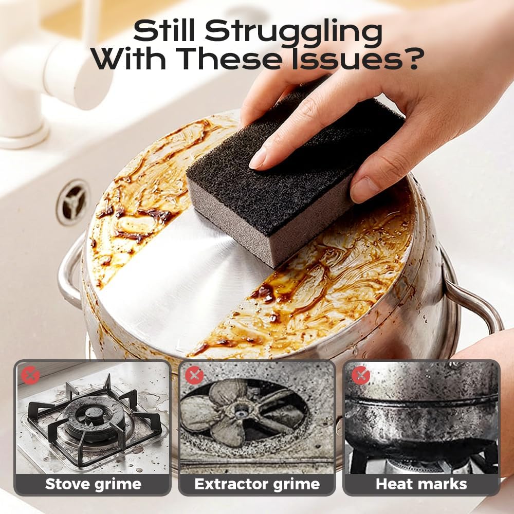Magic Cleaning Sponges Eraser, Multi-Functional Melamine Sponge Foam Pads, Heavy-Duty Household Cleaner for Kitchen, Bathroom, Dish, Furniture & Walls (4, Black)
