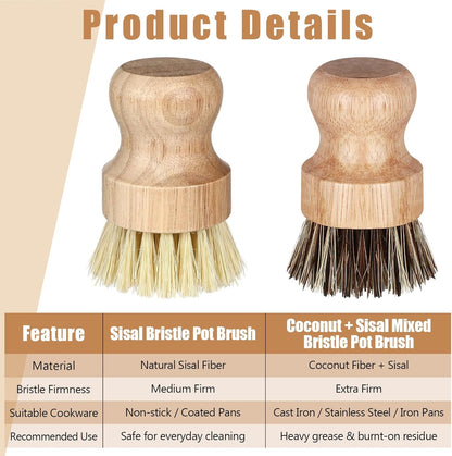 Nuenen 12 Packs Bamboo Dish Scrub Brushes Wooden Scrubbers Set Kitchen Dishwashing Scrubber with Natural Sisal Bristles for Iron Pot Pan Sink(Sisal)