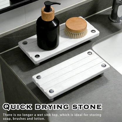 Instant Dry Sink Tray, Anti-Slip Stone Sink Caddy, Durable Kitchen Sink Organizer, Quick Dry Water Absorbing Stone Tray for Bathroom Counter, Stone Soap Tray -Dark Gray