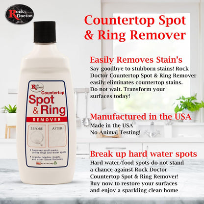 Rock Doctor Spot & Ring Remover, Works on Granite, Marble, Countertop & Quartz, Hard Water Mark & Spot Remover, Remove Coffee & Scuff Mark, 14 oz. Pack of 1