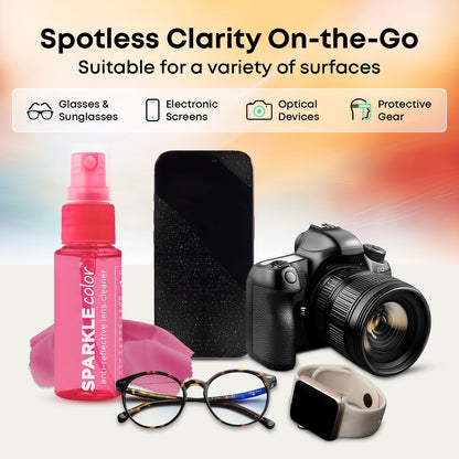 Sparkle Anti-Reflective Safe Lens Cleaner Spray Kit - (2) 1oz Glasses Cleaner Spray & (2) Microfiber Cloth for Eyeglasses, Sunglasses, Lenses, Screens and Camera Cleaning Kit (4 Piece Set)