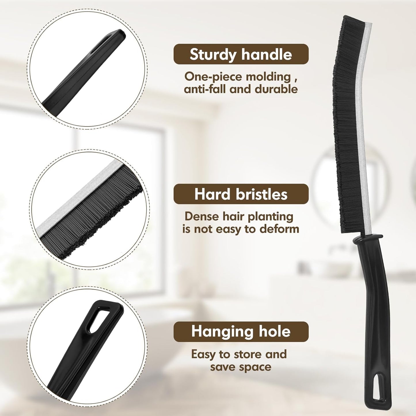 3P Crevice Cleaning Brush Hard Bristle Crevice Grout Cleaner Brush Thin Brush Gap Grout Cleaner for for Household Use, Bathroom, Kitchen