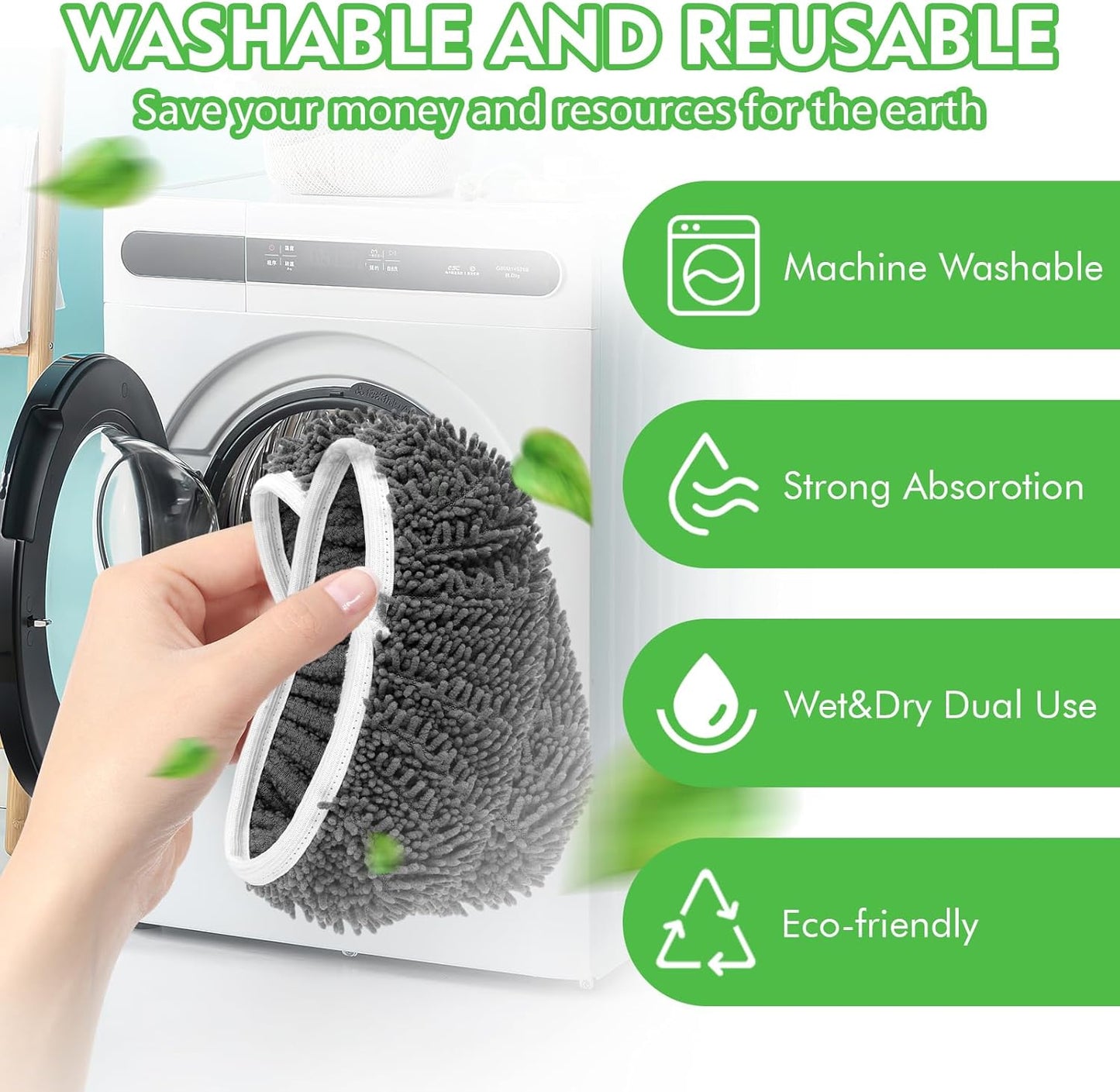 Reusable Microfiber Mop Pads Compatible with Swiffer Sweeper- 4 Pack Dry Sweeping Cloths & Wet Mopping Cloths - Chenille Washable Wet Pads Refill for Mopping Floors (Mop is not Included)