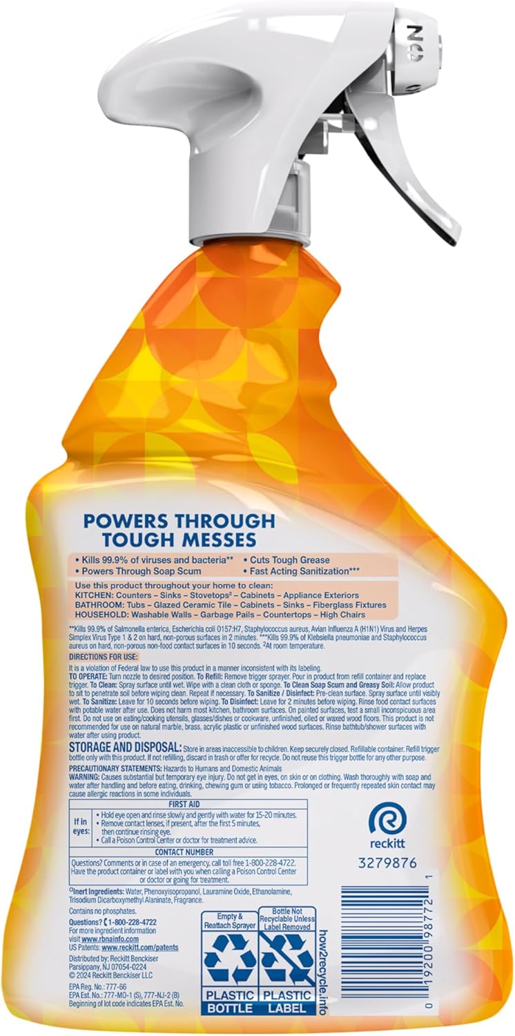 Lysol All Purpose Cleaner Spray, Multi-Purpose Disinfecting Spray, Kitchen & Bathroom Cleaner, Lemon Breeze Scent, 32 Fl Oz (Pack of 2)
