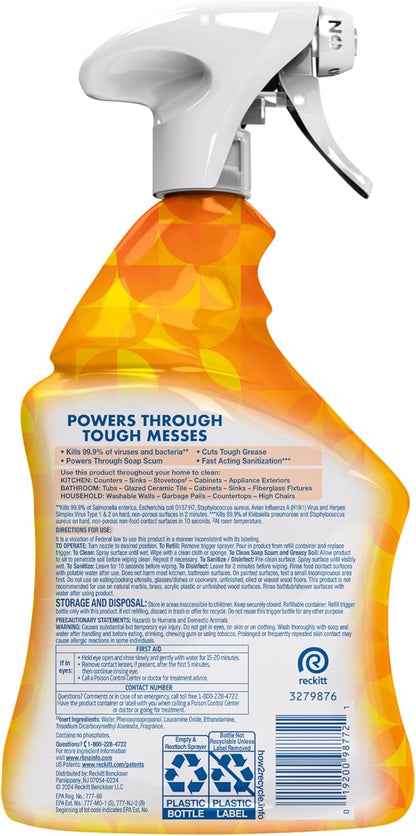 Lysol All Purpose Cleaner Spray, Multi-Purpose Disinfecting Spray, Kitchen & Bathroom Cleaner, Lemon Breeze Scent, 32 Fl Oz (Pack of 2)