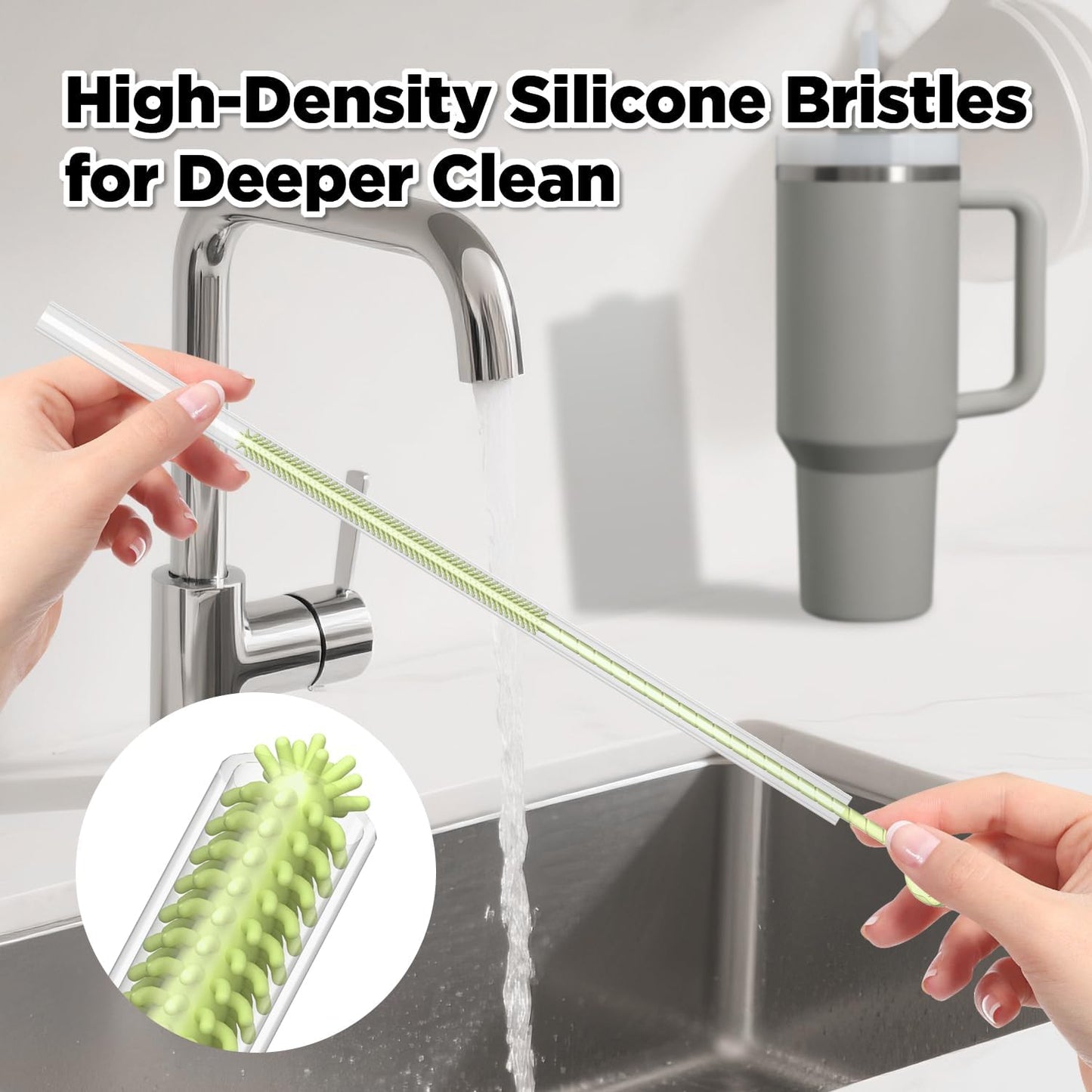 2 Pcs Silicone Straw Cleaner Brush, Extra Long Cleaning Brushes for Straws, 6mm&9mm, Blue