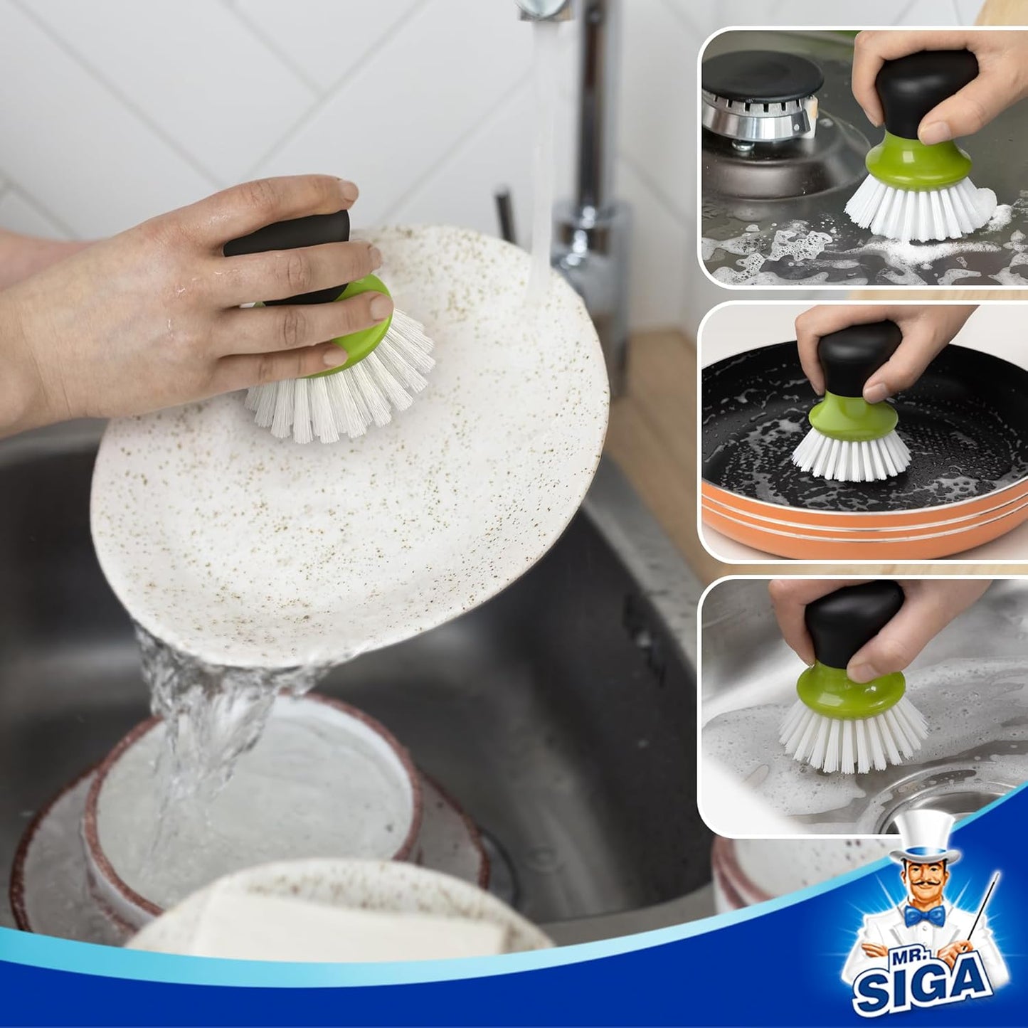 MR.SIGA Dish Scrub Brush, Palm Brush Dish Scrubber with Ergonomic Grip, Kitchen Brushes for Dishes, Gray, Pack of 2